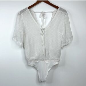 White Flutter Sleeve Tie Front Bodysuit